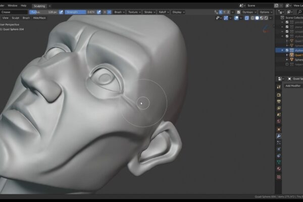 Le sculpting d’un visage stylisé dans l’onglet sculpting de blender